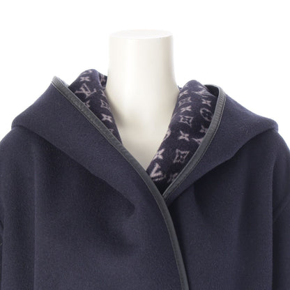 Louis Vuitton Wool Silk Monogram Wrap Footed Coat FF Navy 38 — view 5