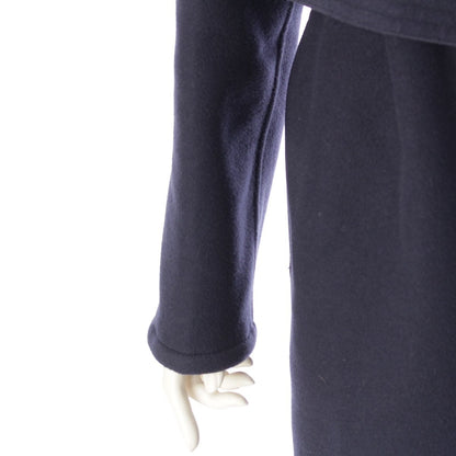 Louis Vuitton Wool Silk Monogram Wrap Footed Coat FF Navy 38 — view 6