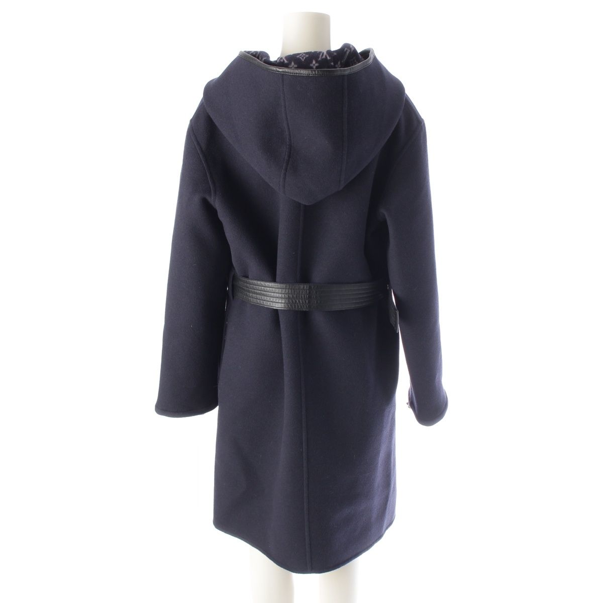 Louis Vuitton Wool Silk Monogram Wrap Footed Coat FF Navy 38 — view 4