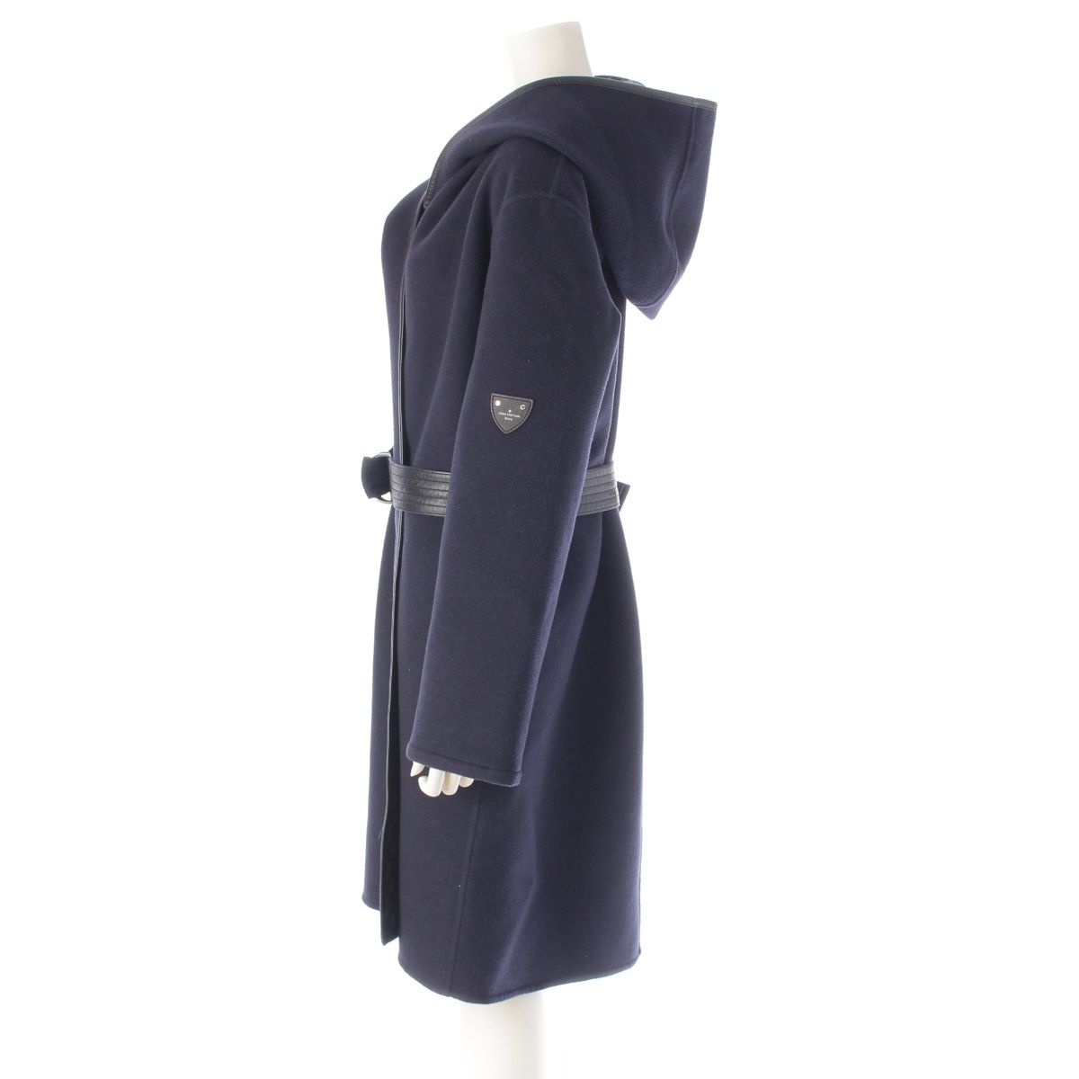Louis Vuitton Wool Silk Monogram Wrap Footed Coat FF Navy 38 — view 3
