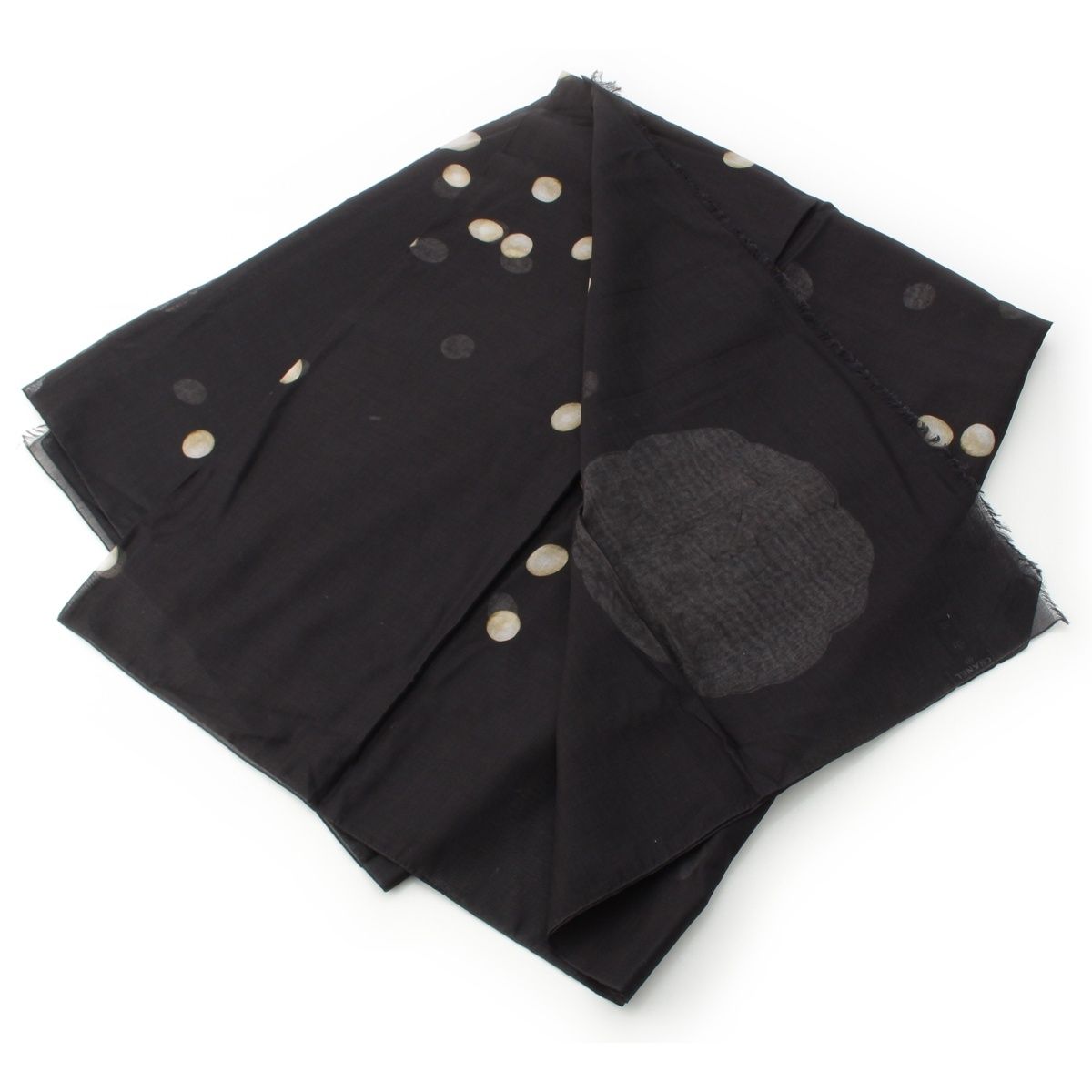 Chanel Cotton Pearl CC Logo Scarf Large Shawl Black — view 4