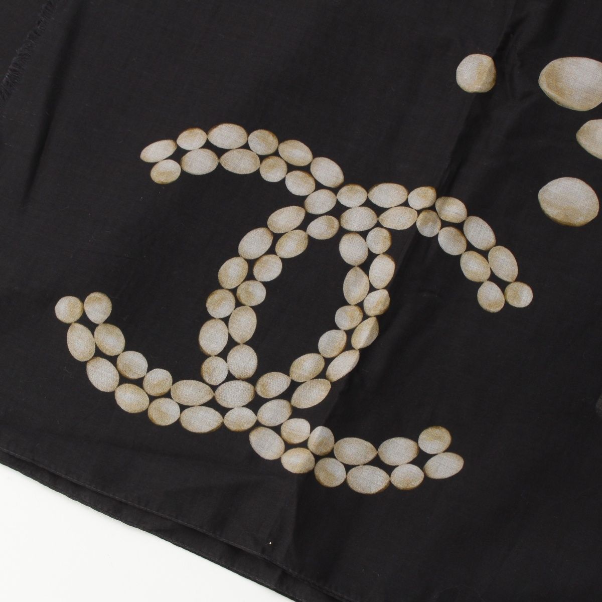 Chanel Cotton Pearl CC Logo Scarf Large Shawl Black — view 5