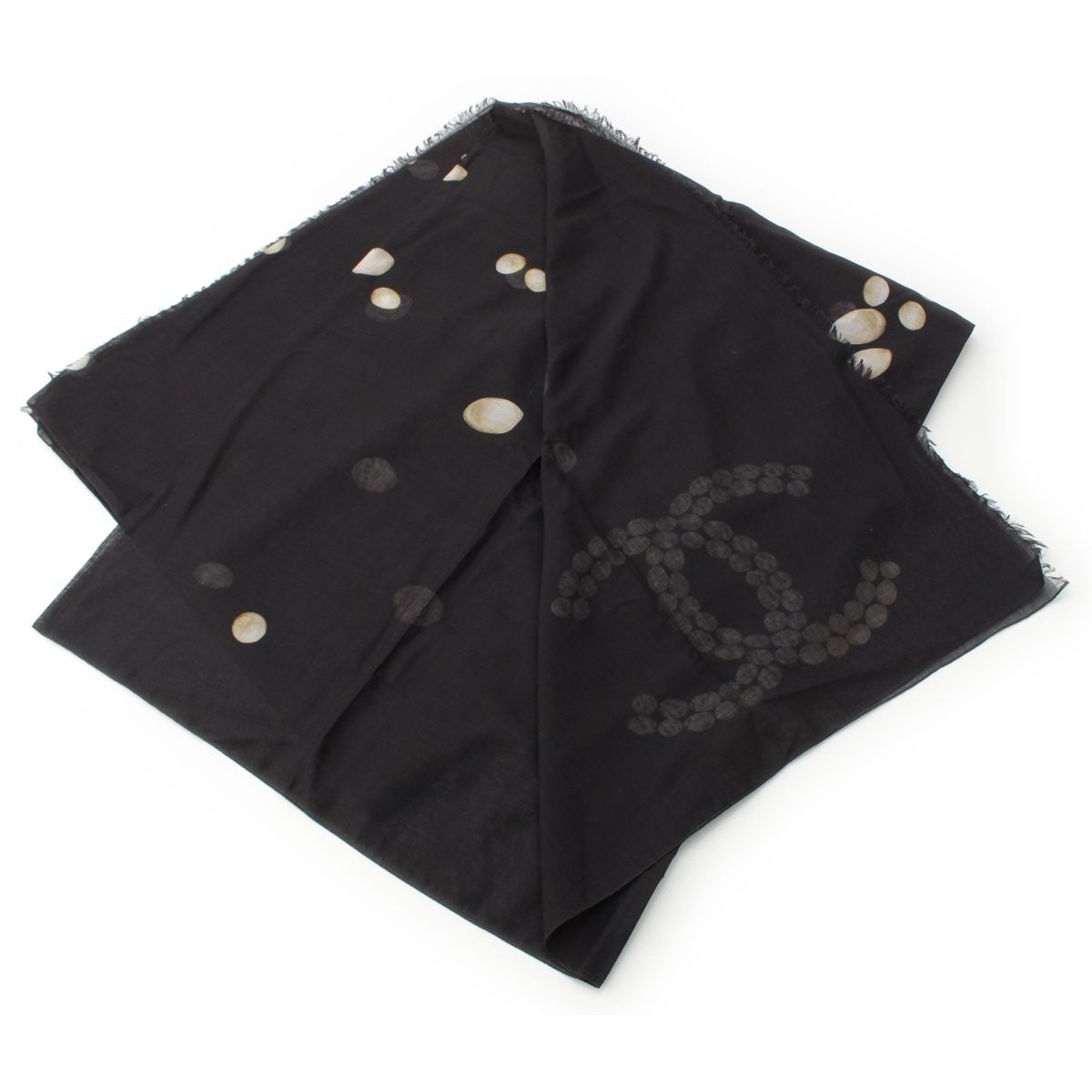 Chanel Cotton Pearl CC Logo Scarf Large Shawl Black — view 2