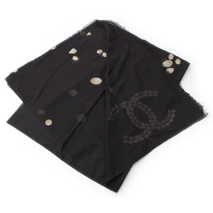 Chanel Cotton Pearl CC Logo Scarf Large Shawl Black — view 2