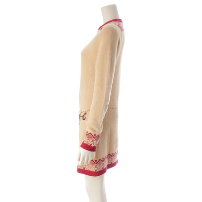 Chanel 01A Cashmere CC Logo Embroidery Knit Dress Beige Red 38 — view 3