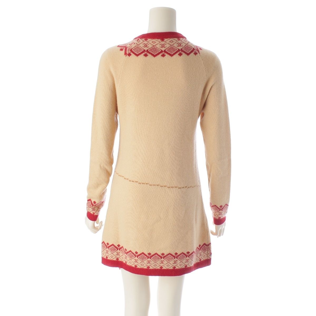 Chanel 01A Cashmere CC Logo Embroidery Knit Dress Beige Red 38 — view 4