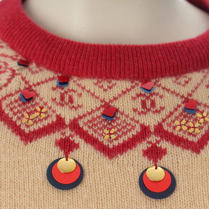 Chanel 01A Cashmere CC Logo Embroidery Knit Dress Beige Red 38 — view 8