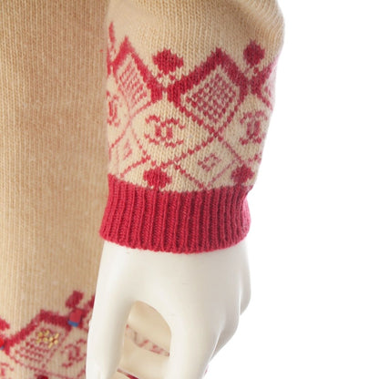 Chanel 01A Cashmere CC Logo Embroidery Knit Dress Beige Red 38 — view 6