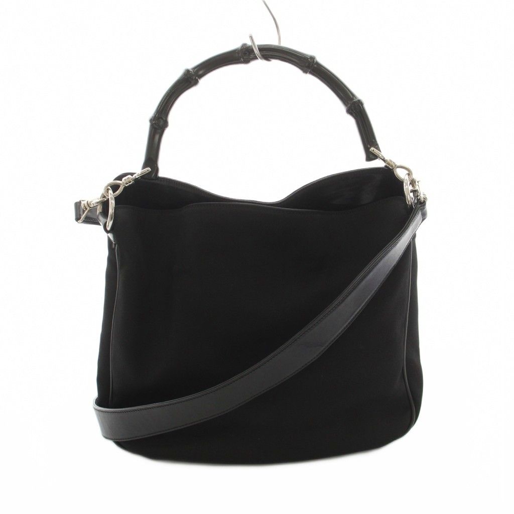 Gucci Bamboo Line Shoulder Bag 2-Way Nylon Leather Black 001 YT