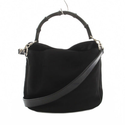 Gucci Bamboo Line Shoulder Bag 2-Way Nylon Leather Black 001 YT