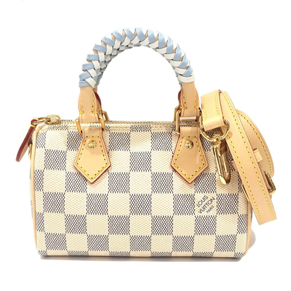 Louis Vuitton Nano Speedy Damier Azur White GD Shoulder Bag