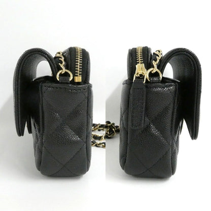 Chanel Flap Phone Case Chain Shoulder Bag Caviar Leather Black Gold — view 4