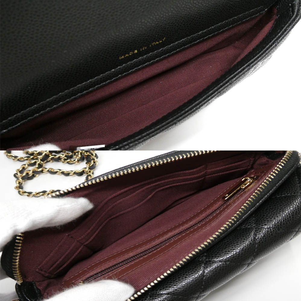 Chanel Flap Phone Case Chain Shoulder Bag Caviar Leather Black Gold — view 6