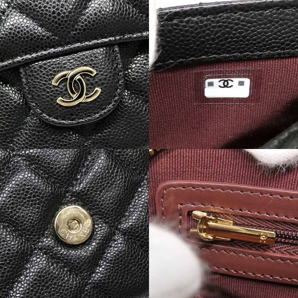 Chanel Flap Phone Case Chain Shoulder Bag Caviar Leather Black Gold — view 8