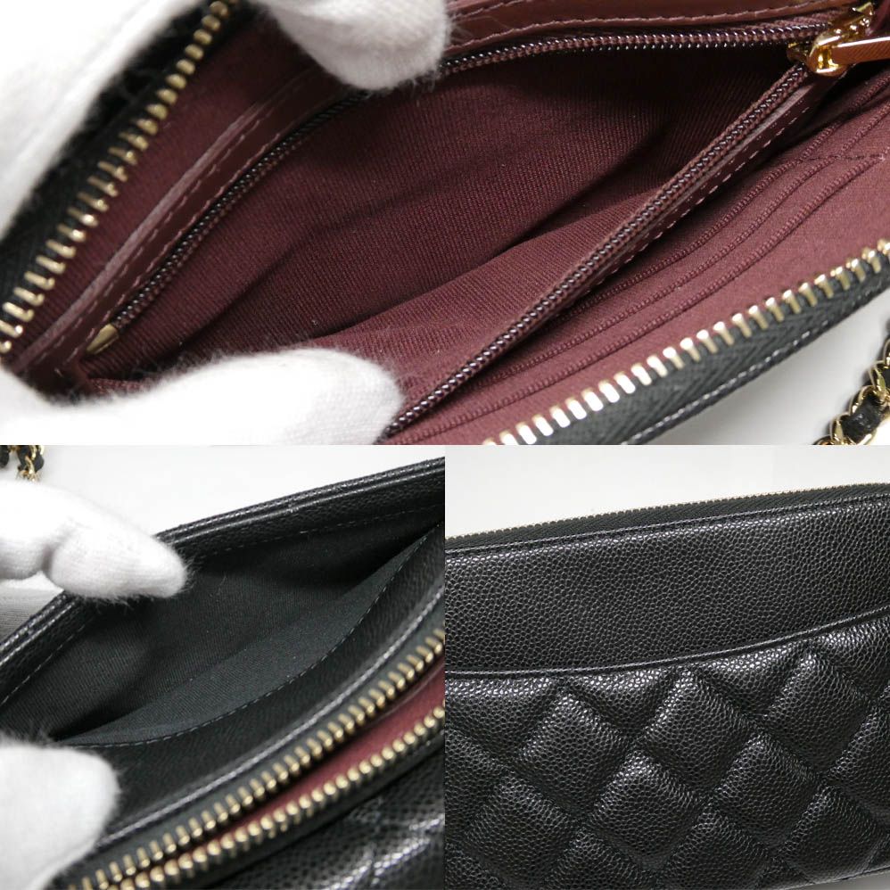 Chanel Flap Phone Case Chain Shoulder Bag Caviar Leather Black Gold — view 7