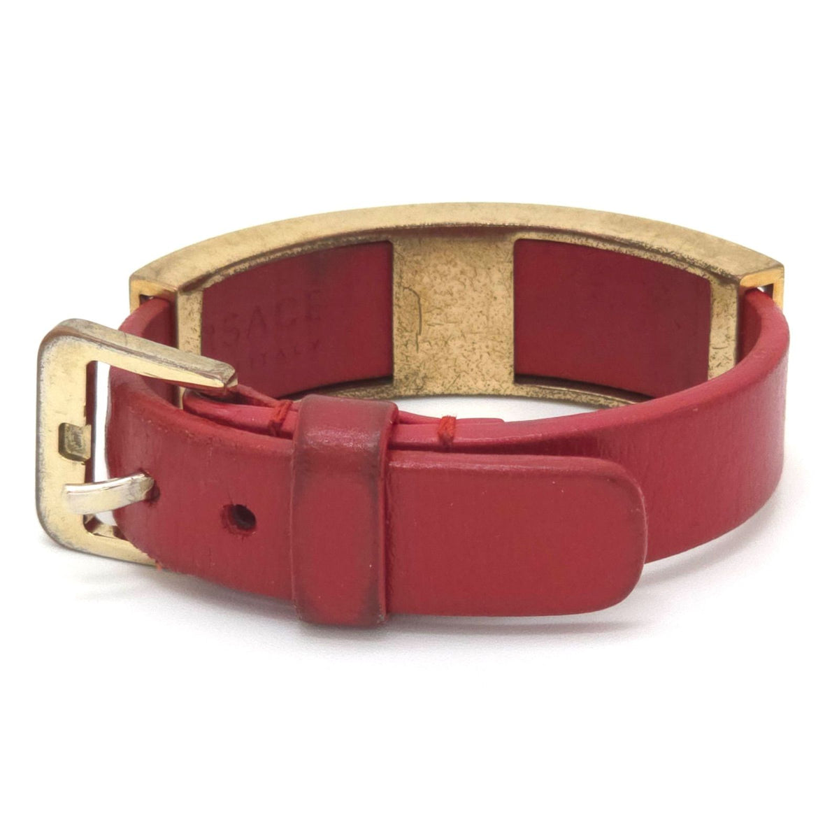 Versace Medusa Greca Plate Leather Bracelet 14.5 16.5 Gold Color Metal — view 4