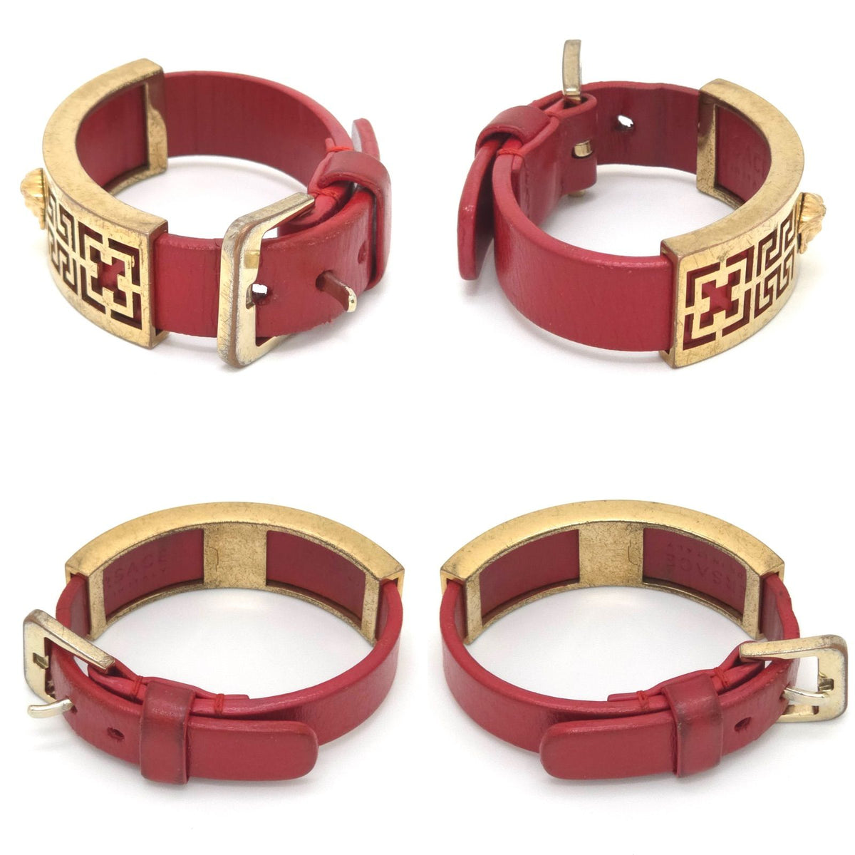 Versace Medusa Greca Plate Leather Bracelet 14.5 16.5 Gold Color Metal — view 3