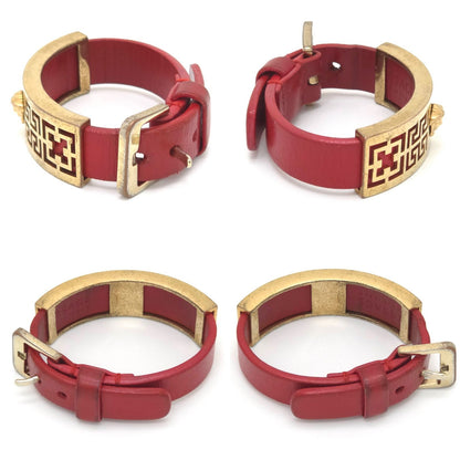 Versace Medusa Greca Plate Leather Bracelet 14.5 16.5 Gold Color Metal — view 3