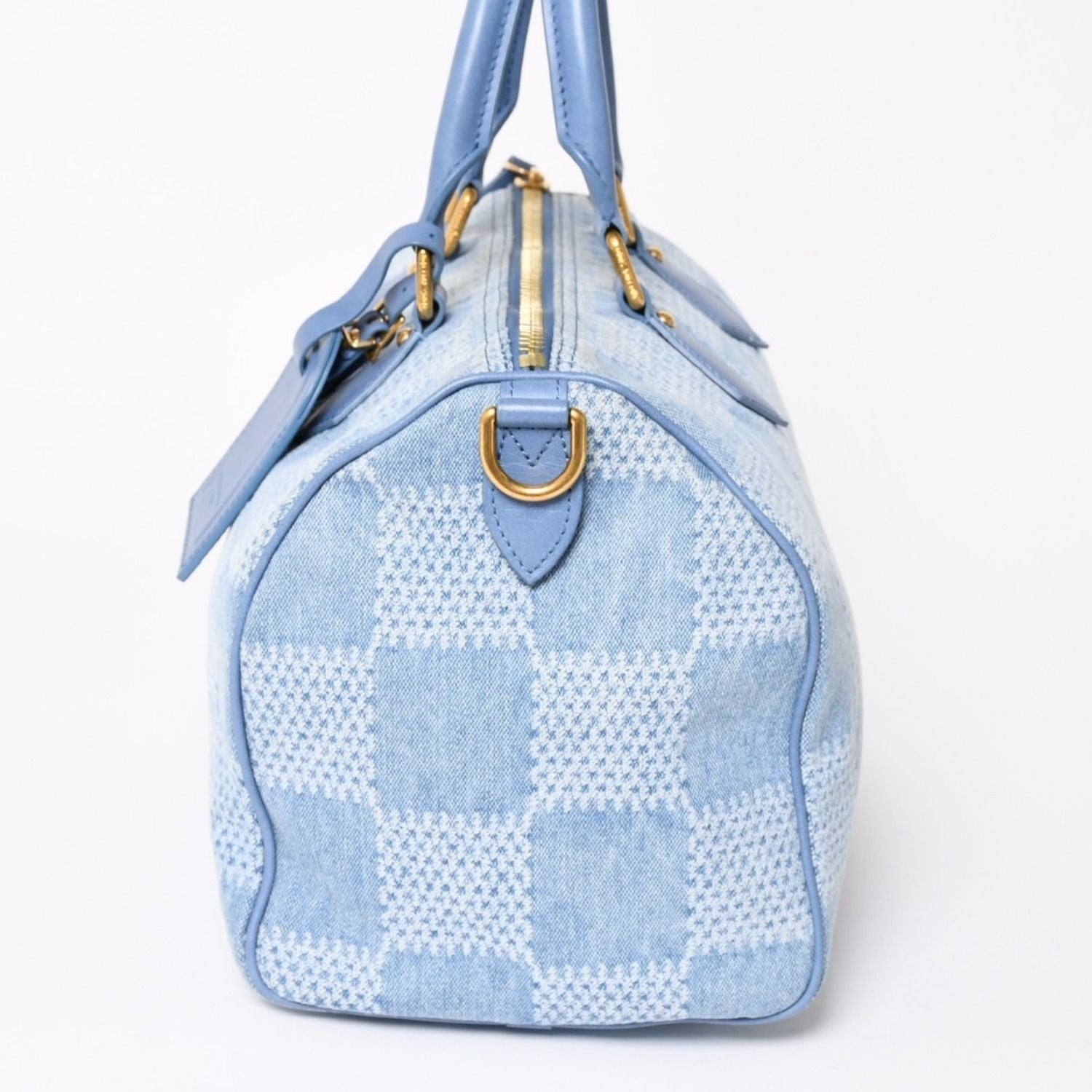 Louis Vuitton Speedy Bandouliere 30 Handbag Damier Denim 3D Cotton Blue Gold — view 6