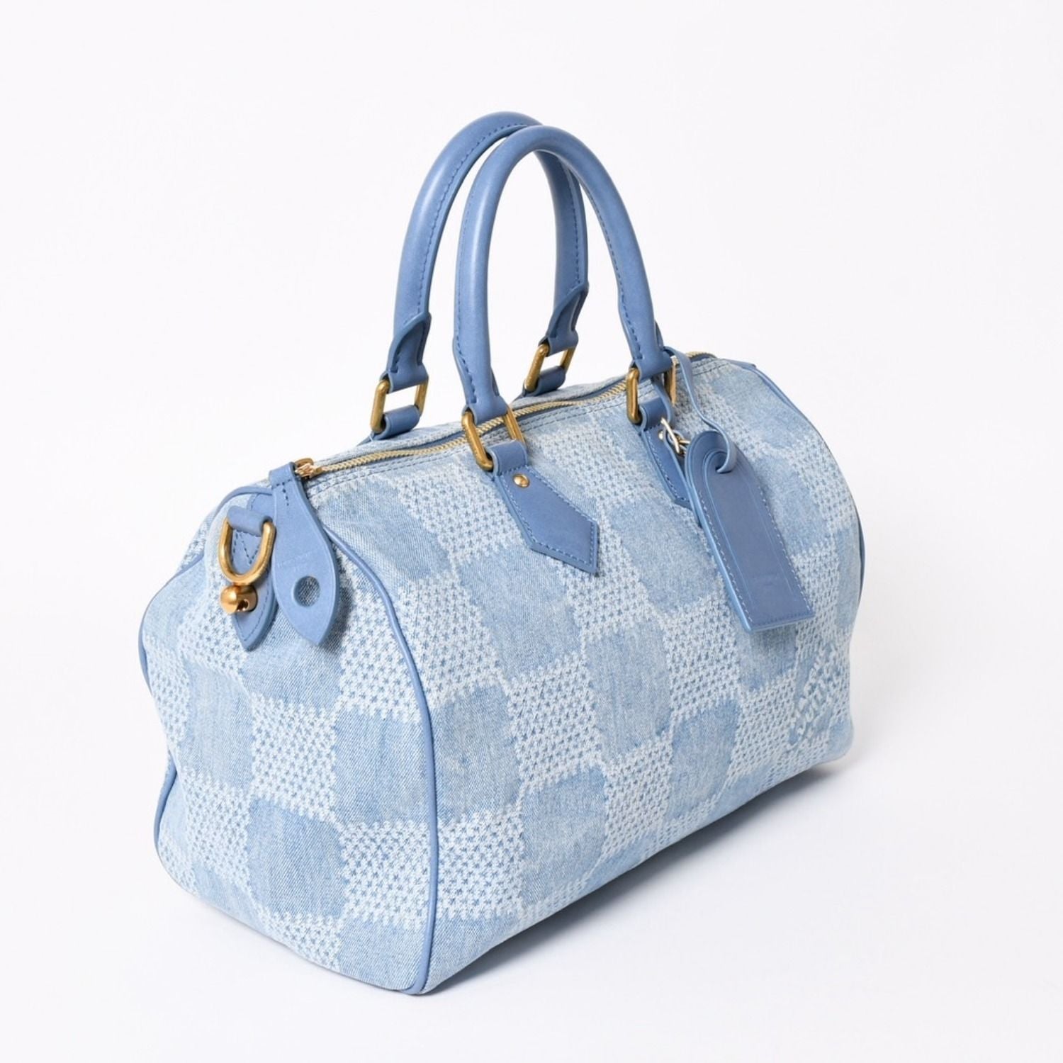 Louis Vuitton Speedy Bandouliere 30 Handbag Damier Denim 3D Cotton Blue Gold — view 5