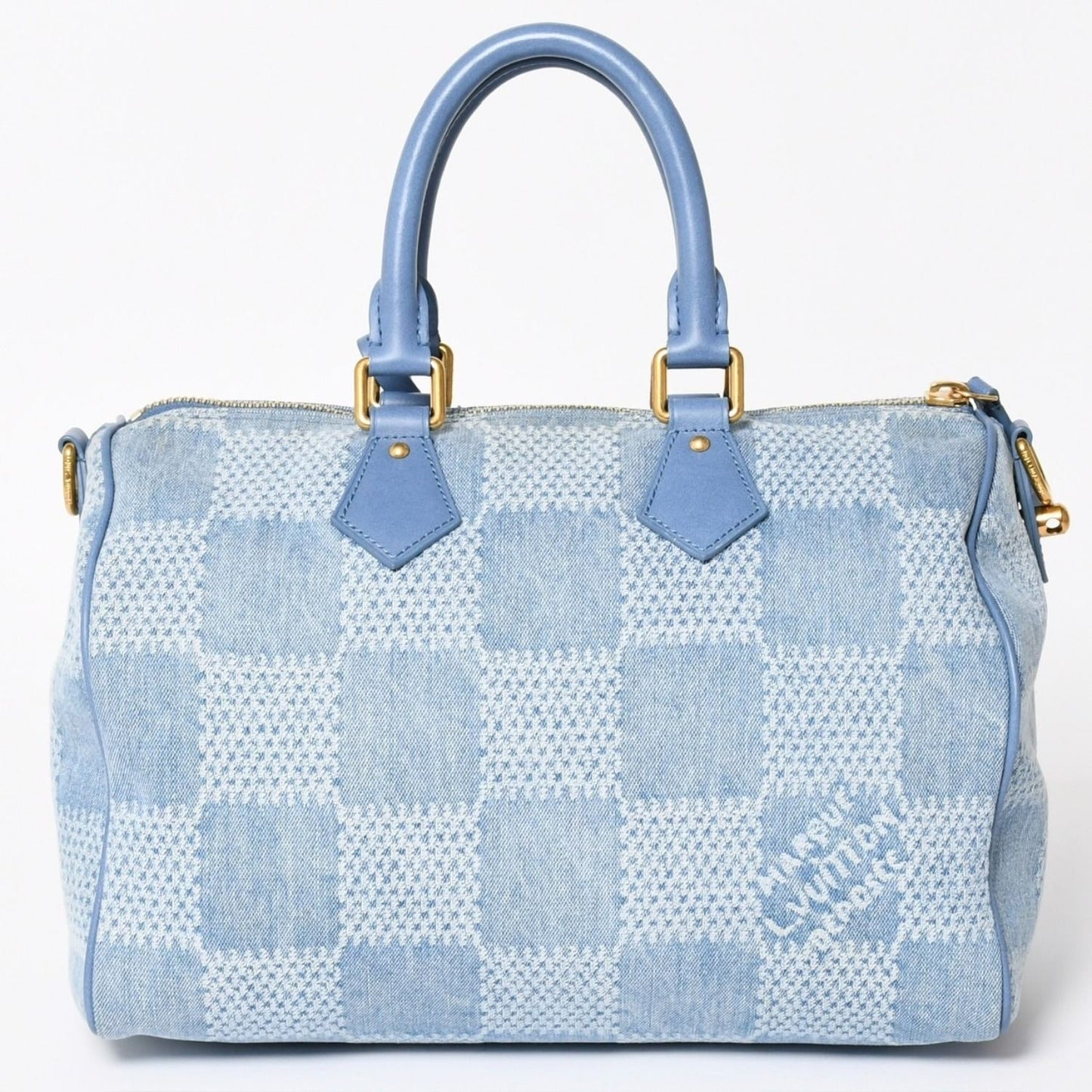 Louis Vuitton Speedy Bandouliere 30 Handbag Damier Denim 3D Cotton Blue Gold — view 4