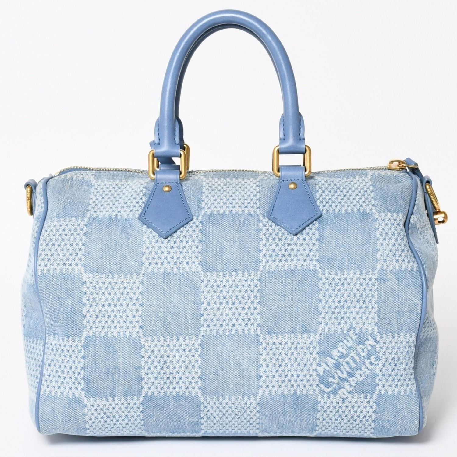 Louis Vuitton Speedy Bandouliere 30 Handbag Damier Denim 3D Cotton Blue Gold — view 4
