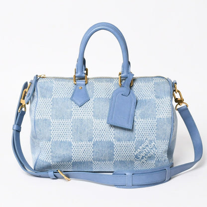 Louis Vuitton Speedy Bandouliere 30 Handbag Damier Denim 3D Cotton Blue Gold — view 2