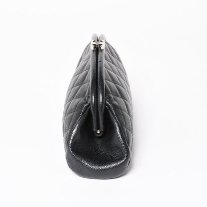 Chanel Timeless Classic Clutch CC Logo Caviar Leather Quilted Silver — view 4