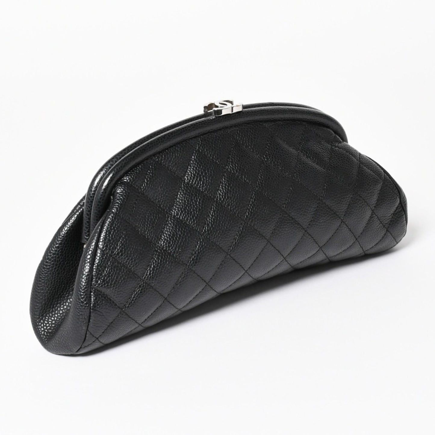 Chanel Timeless Classic Clutch CC Logo Caviar Leather Quilted Silver — view 3