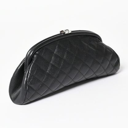 Chanel Timeless Classic Clutch CC Logo Caviar Leather Quilted Silver — view 3
