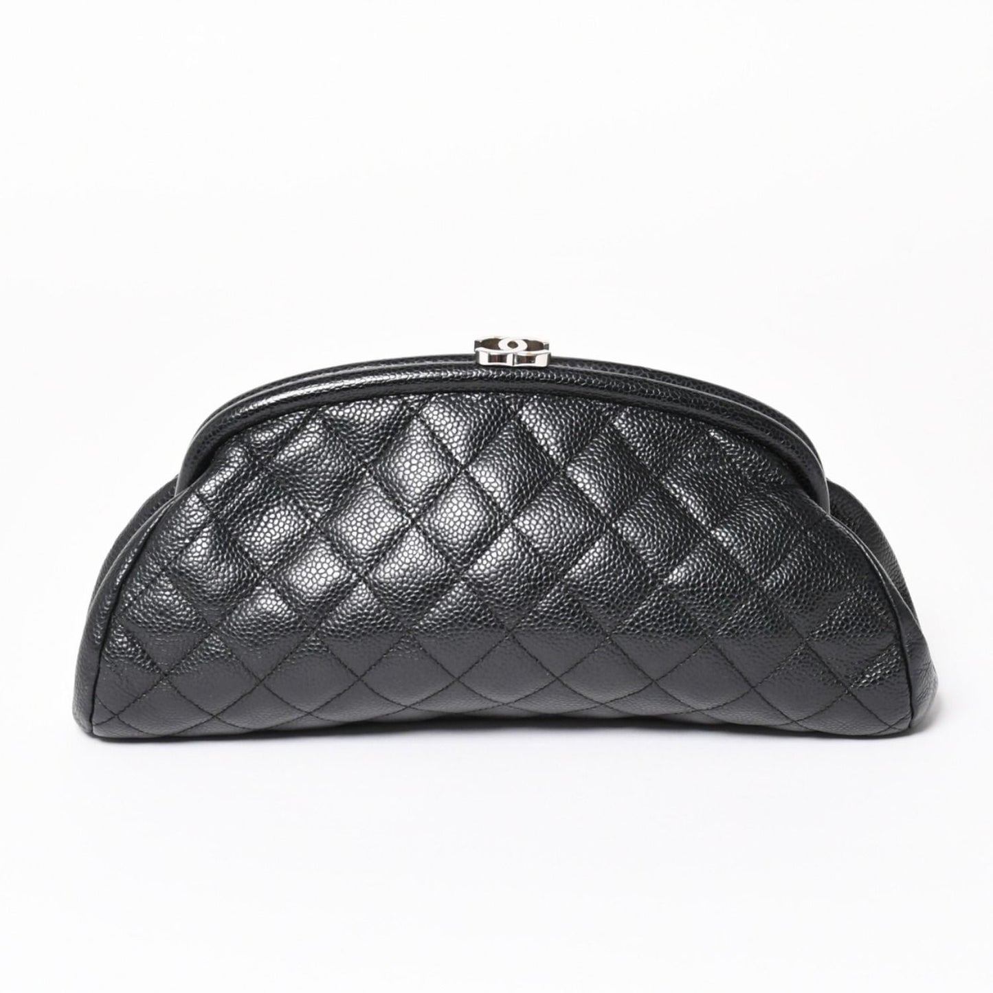 Chanel Timeless Classic Clutch CC Logo Caviar Leather Quilted Silver