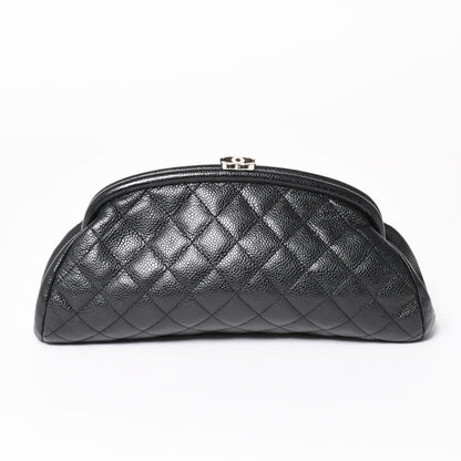 Chanel Timeless Classic Clutch CC Logo Caviar Leather Quilted Silver