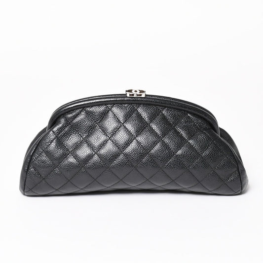 Chanel Timeless Classic Clutch CC Logo Caviar Leather Quilted Silver