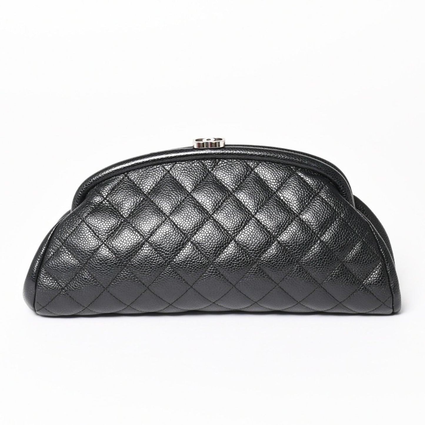 Chanel Timeless Classic Clutch CC Logo Caviar Leather Quilted Silver — view 2