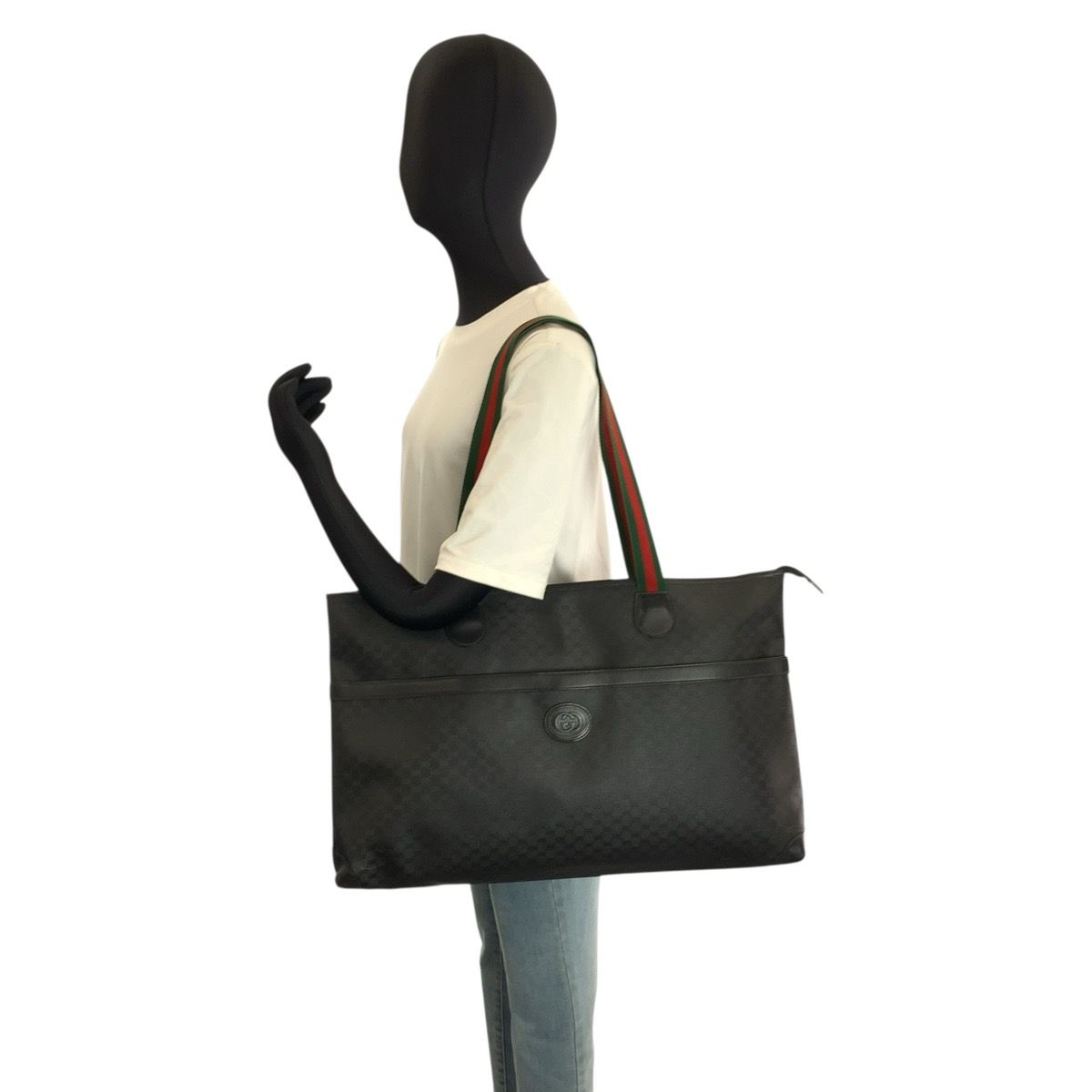 Gucci Vintage Micro GG Sherry Line Black Tote Shoulder Bag — view 7