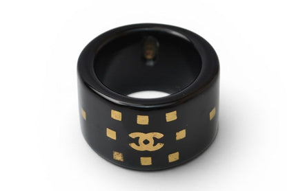 Chanel Ring Vintage CC Logo Black Gold