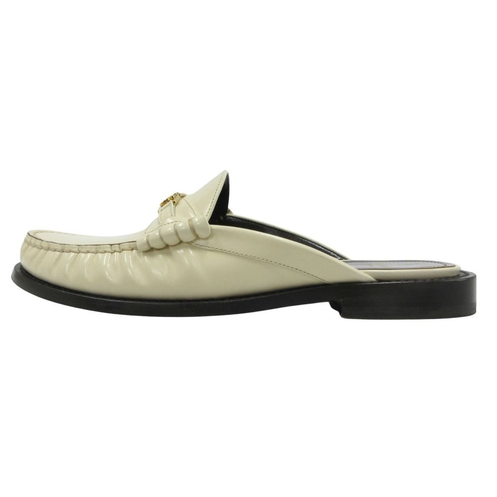 Celine Luco Triomphe Mules Loafers Sandals Shoes Leather White Gold 37