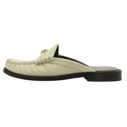 Celine Luco Triomphe Mules Loafers Sandals Shoes Leather White Gold 37