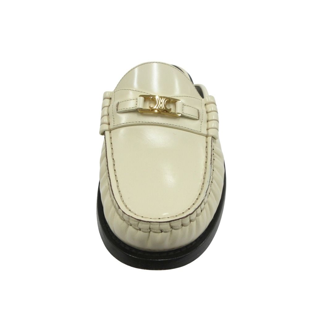 Celine Luco Triomphe Mules Loafers Sandals Shoes Leather White Gold 37 — view 4