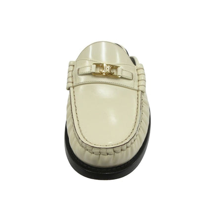 Celine Luco Triomphe Mules Loafers Sandals Shoes Leather White Gold 37 — view 4