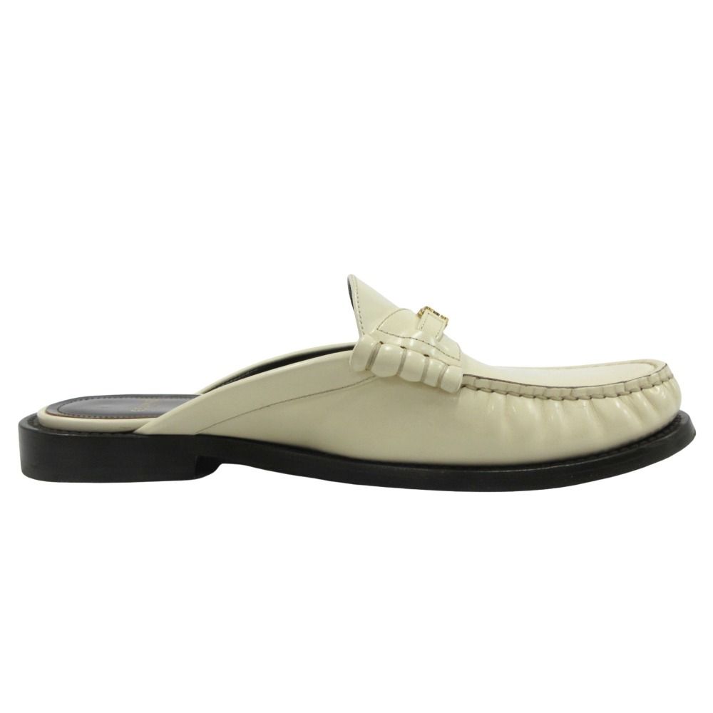 Celine Luco Triomphe Mules Loafers Sandals Shoes Leather White Gold 37 — view 2