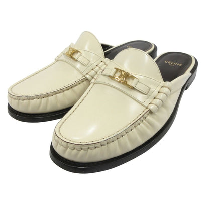 Celine Luco Triomphe Mules Loafers Sandals Shoes Leather White Gold 37 — view 3