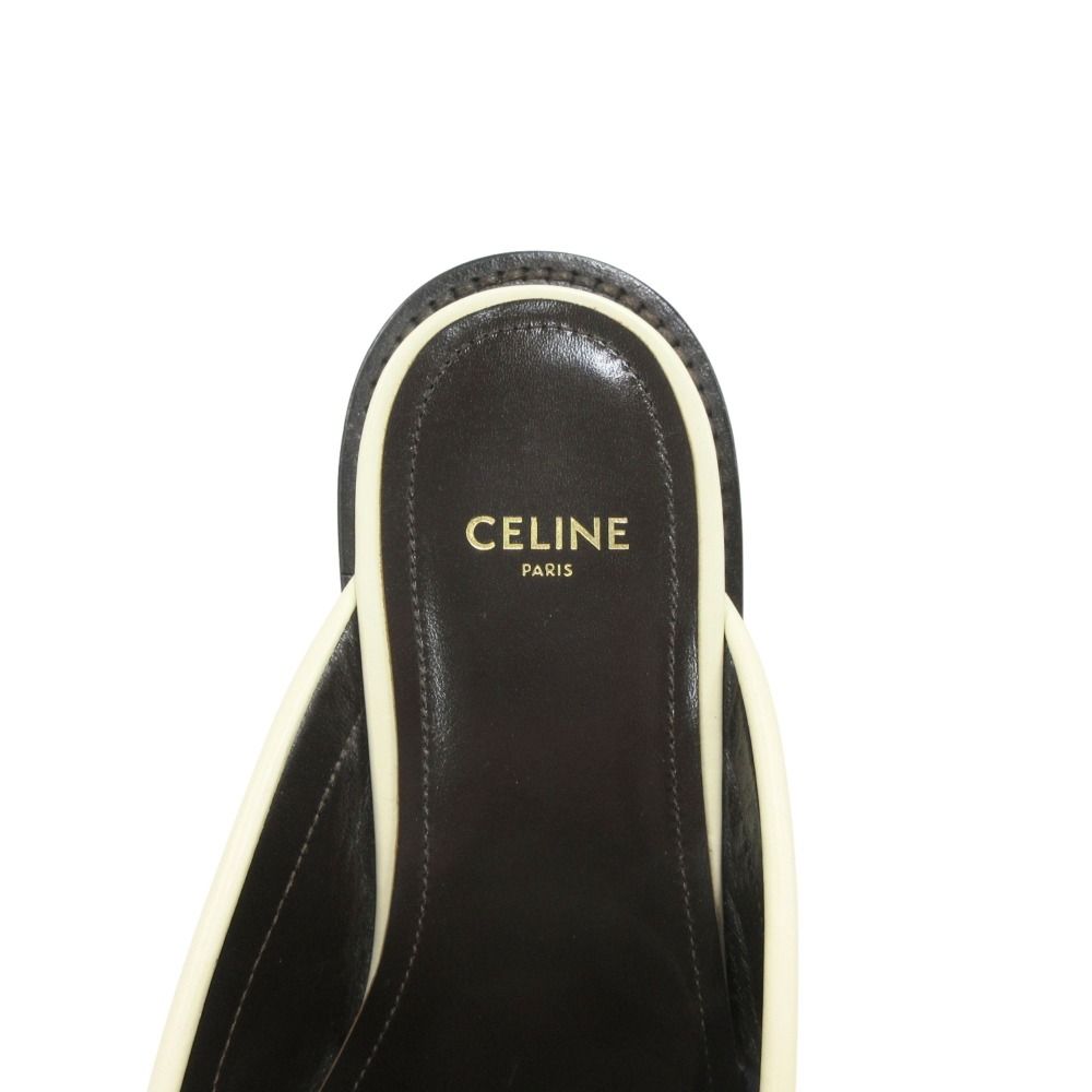 Celine Luco Triomphe Mules Loafers Sandals Shoes Leather White Gold 37 — view 6