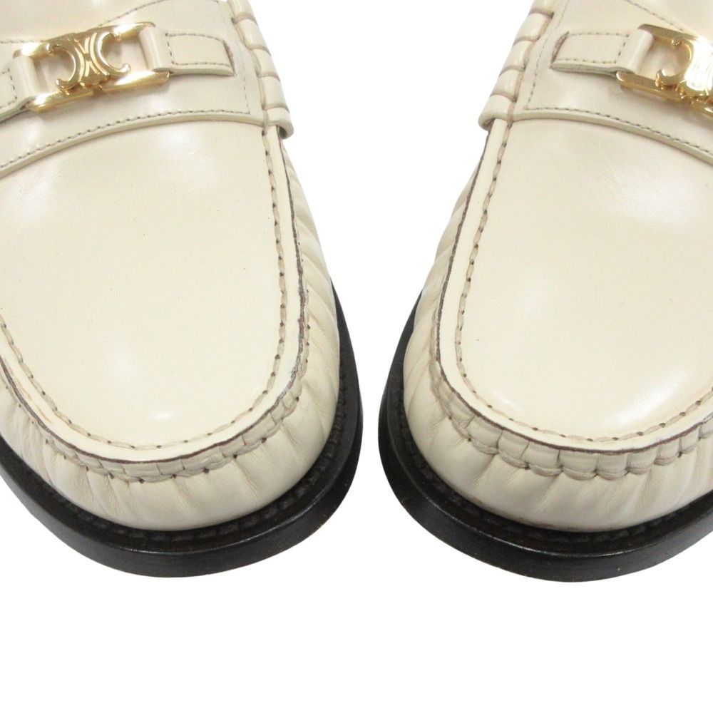 Celine Luco Triomphe Mules Loafers Sandals Shoes Leather White Gold 37 — view 7