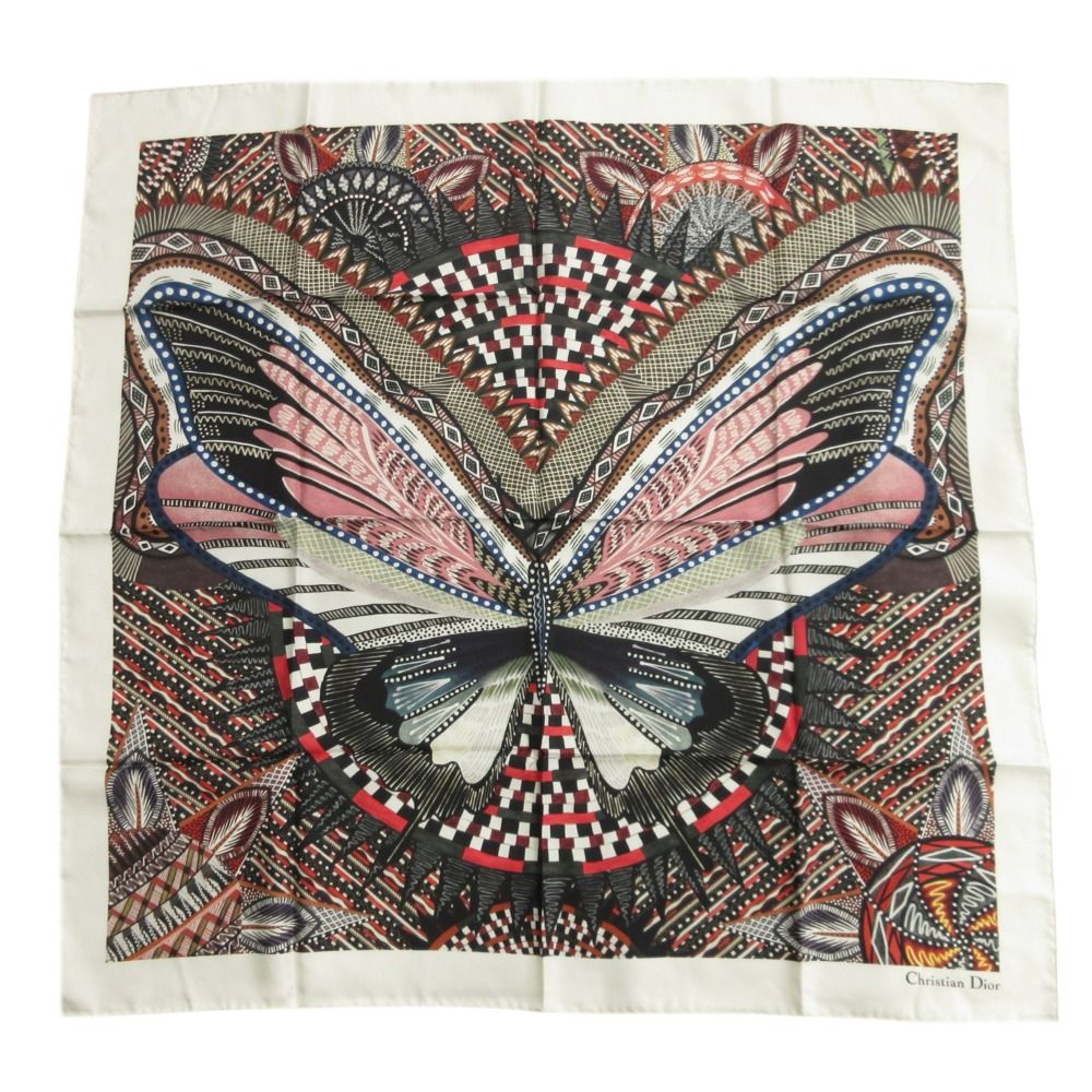 Dior Butterfly Scarf 100% Silk All Over Pattern Large 90 White Multi Black