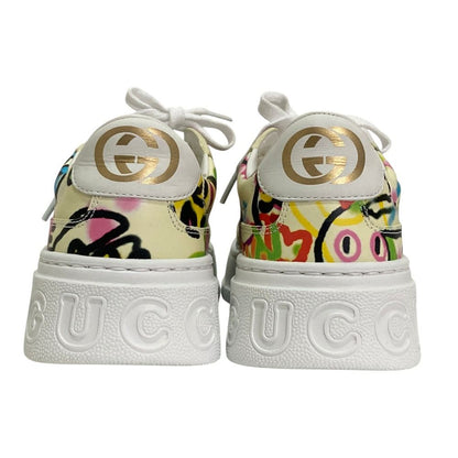 Gucci Interlocking G Graffiti Print Rabbit Platform Sneakers Ivory 37 — view 3