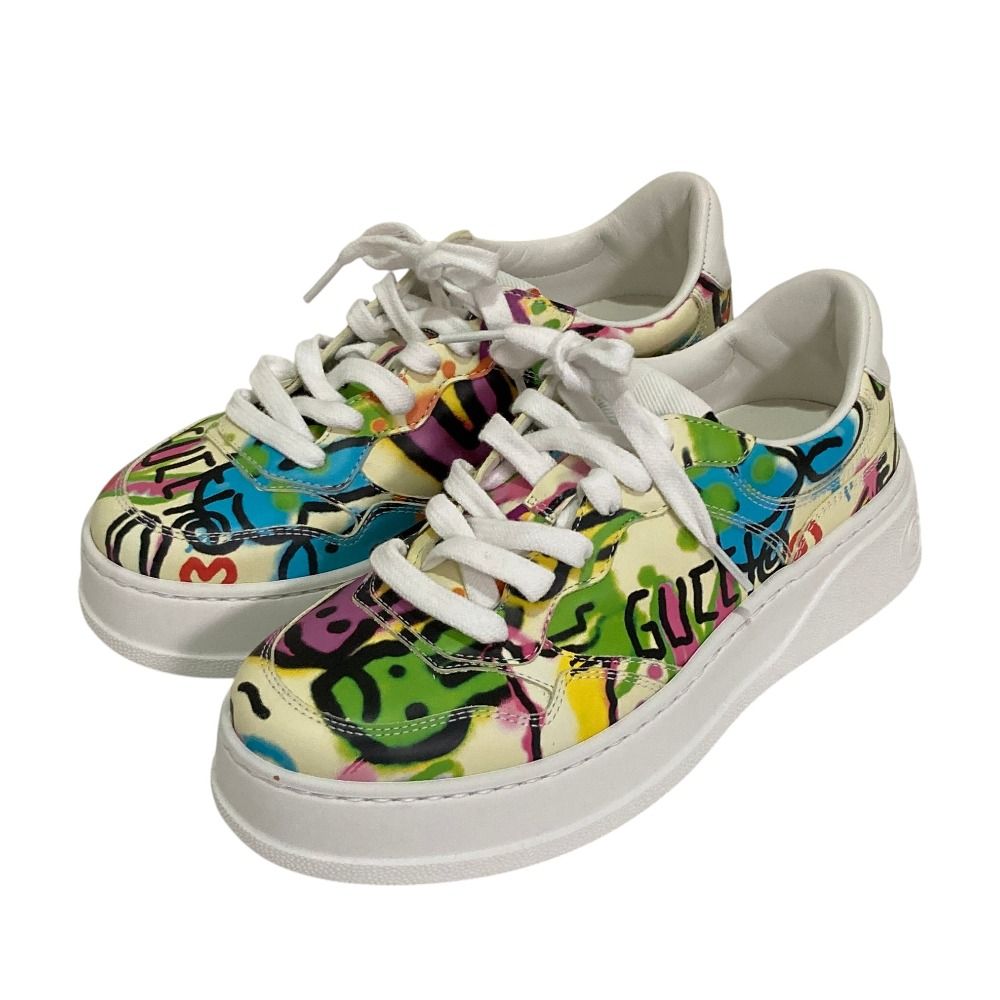 Gucci Interlocking G Graffiti Print Rabbit Platform Sneakers Ivory 37