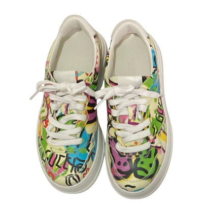 Gucci Interlocking G Graffiti Print Rabbit Platform Sneakers Ivory 37 — view 5
