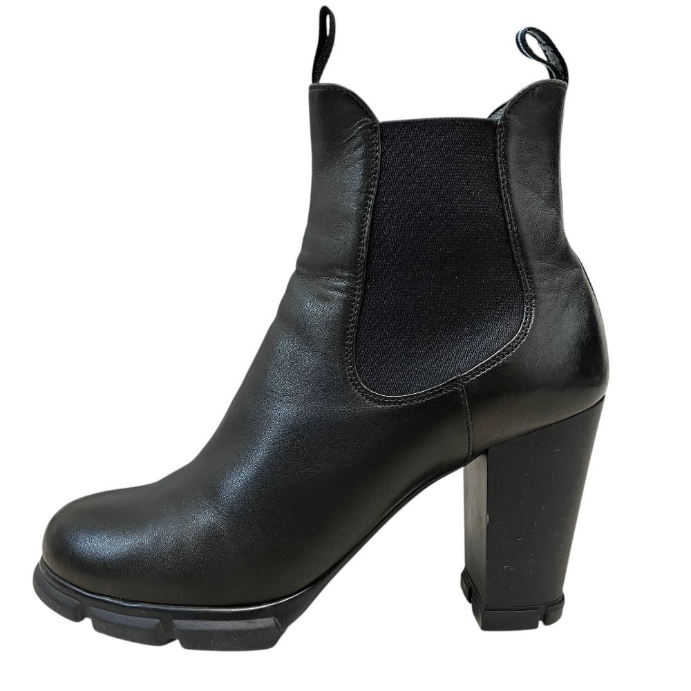 Prada Side Gore Leather Short Boots Black 36 — view 2