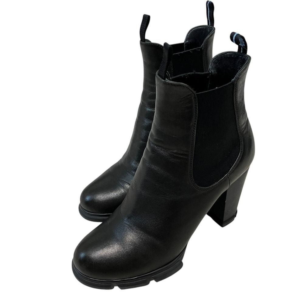 Prada Side Gore Leather Short Boots Black 36